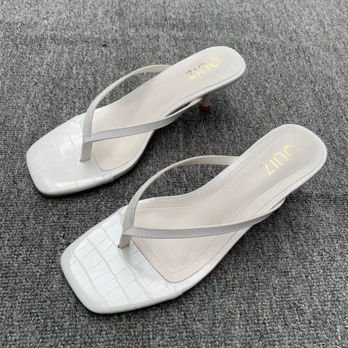 外贸原单白色鳄鱼纹细高跟人字拖