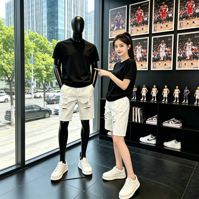 白色牛仔短裤男女夏季薄款破洞高街直筒中裤子2026新款美式五分裤图片