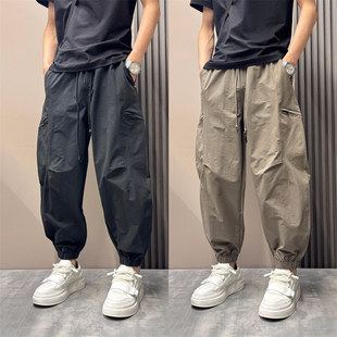 夏季新款弯刀休闲裤立体剪裁束脚裤男生高街痞帅宽松百搭哈伦裤子