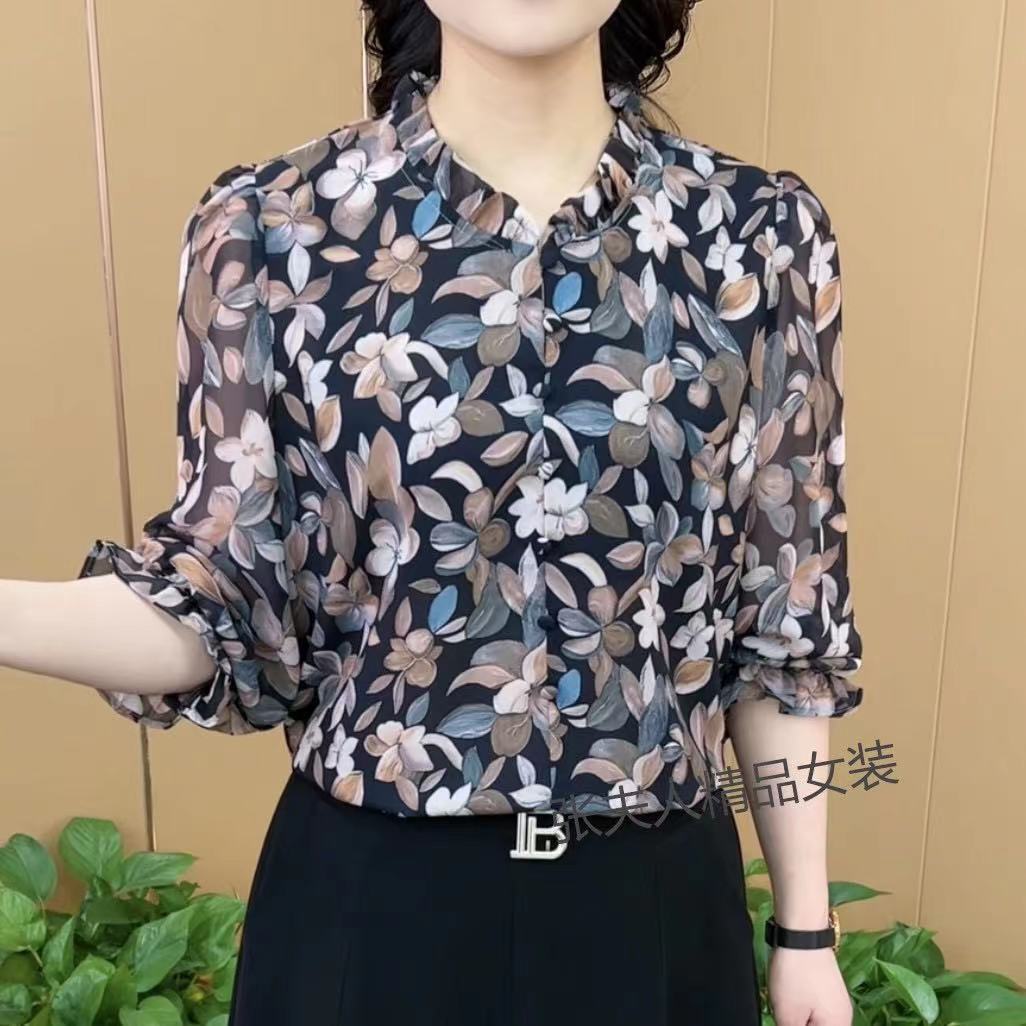 时尚设计感碎花雪纺衫女2025夏季新款洋气小衫显瘦套头减龄衬衫女