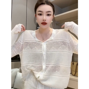 欧货镂空透网针织开衫女装2026夏季新款时尚休闲薄款长袖防晒罩衫