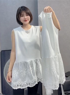 夏季新款蕾丝花边拼接无袖背心女