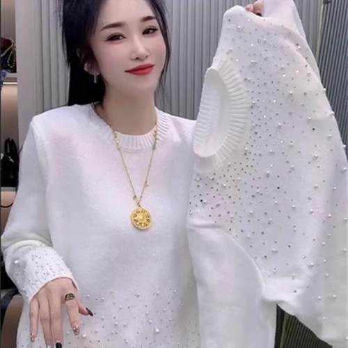 欧货重工钉珠烫钻打底针织衫