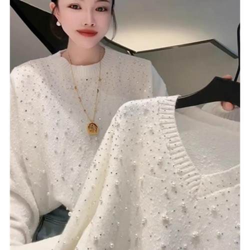 秋冬新款钉珠烫钻长袖针织衫