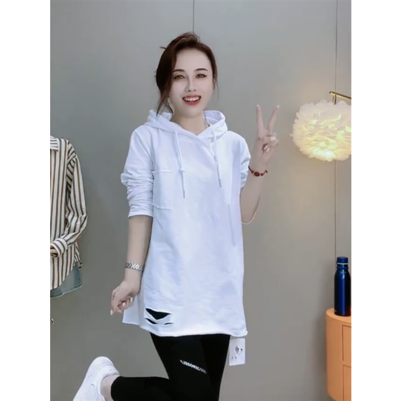 秋季新款纯色连帽长袖T恤女