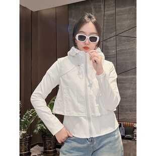 2026春季新款简约连帽拉链卫衣外套女短款运动叠穿假两件抽绳上衣