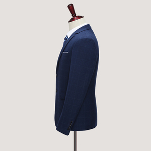 蓝色格子西装男套装新郎结婚商务正装三件套西服1012-SJT811-P280图片