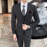 粗条纹西服套装男三件套帅气西装修身礼服高品质SJT822-P260，男装西服套装，星座1012