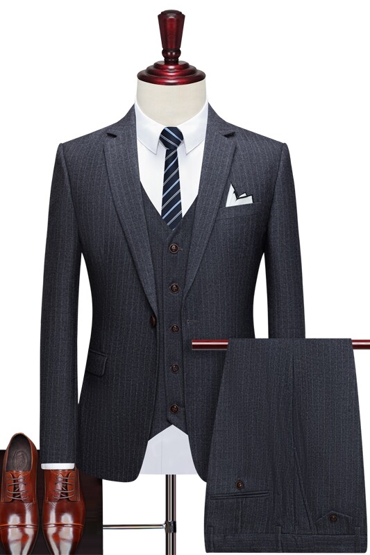 条纹男西服套装修身西装三件套新郎结婚礼服商务职业SJT835-P260,男装西服套装,星座1012