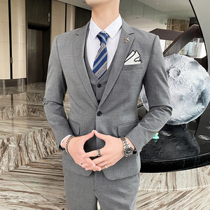 西装男套装三件套新郎结婚礼服格子商务正装SJT823-P280图片
