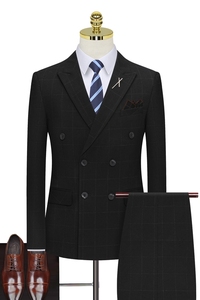 男士西服礼服西装修身两件套格子双排扣假模高清LJT865-P200图片