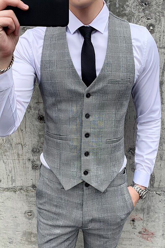 男士千鸟格修身西服马甲男新郎主持人礼服背心M801-P60,男装背心/马甲,星座1012