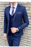 蓝色格子西装男士套装商务绅士三件套西服SJT811-P280，男装西服套装，星座1012