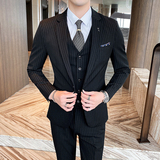 条纹主持人司仪婚礼新郎商务修身西服西服三件套1012-SJT825-P260，男装西服，星座1012