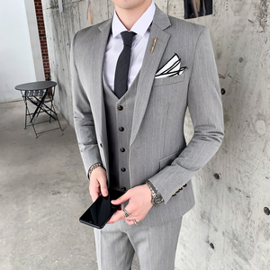 时尚新款条纹西装三件套结婚礼服职业商务修身西服潮SJT808-P260图片