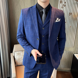 西装男套装格子新郎结婚礼服三件套韩版修身商务职业SJT851-P260图片