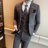 复古时尚西装男士套装三件套商务英伦西服千鸟格婚礼SJT816-P260，男装西服套装，星座1012