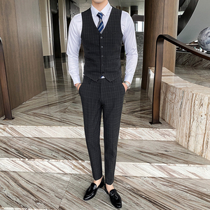 格子西装男套装新郎修身结婚西服流行婚礼休闲1012-SJT830-P280图片