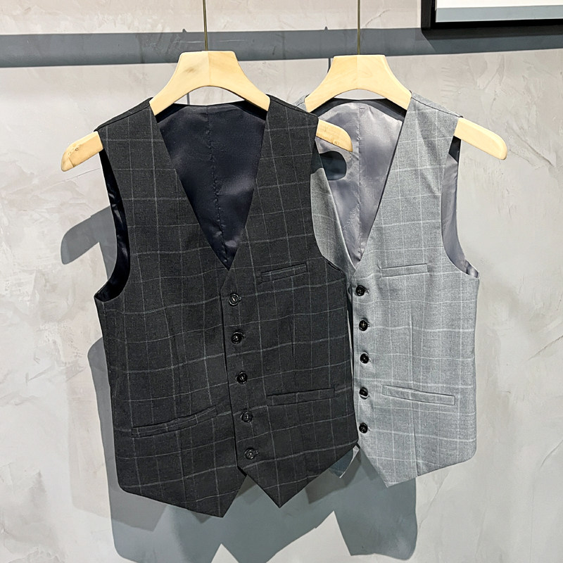 薄格子中袖西服三件套七分袖西装P80马甲35裤子50SJT867-P165,男装西服套装,星座1012