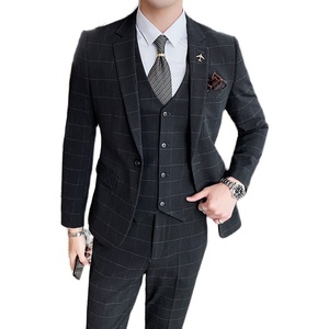 秋冬潮流格子男西服套装修身西装三件套结婚礼服商务SJT821-P260图片