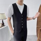 卡其色西装马甲修身小坎肩西服礼服伴郎团背心1012-M834-P45，男装背心/马甲，星座1012