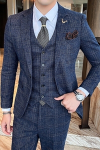 复古帅气千鸟格西装套装男士三件套修身西服礼服英伦SJT816-P255图片