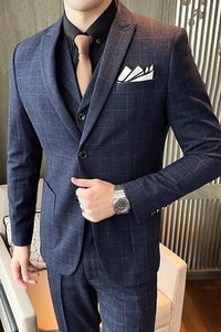 格子西装男套装三件套帅气商务婚礼服修身西服SJT851-P260图片 格子西装男套装三件套帅气商务婚礼服修身西服SJT851-P260图片