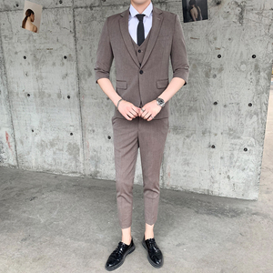 新款英伦男士中袖西服套装韩版修身七分袖西装三件套 SJT802-P255图片