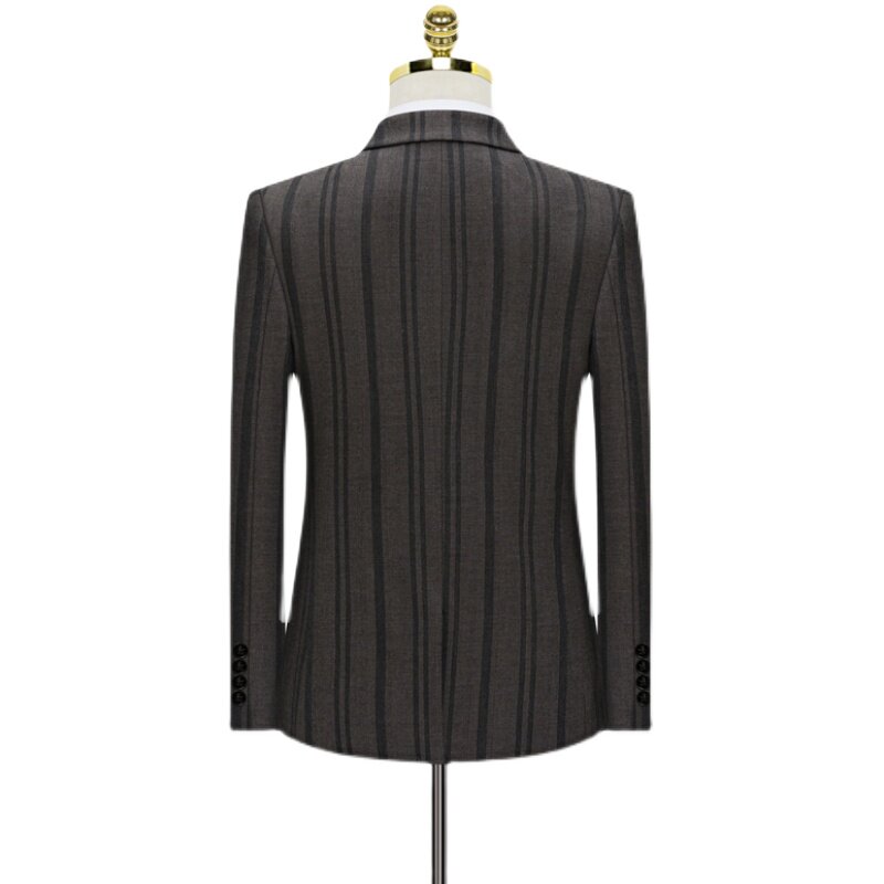 假模图条纹棕色西服套装男三件套修身西装结婚商务正装822-P260,男装西服套装,星座1012