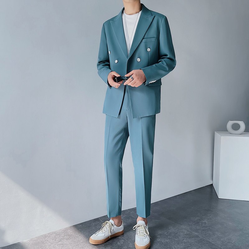春夏款男生薄款西装礼服两件套宽松西服休闲轻熟LJT859-P180,男装西服套装,星座1012