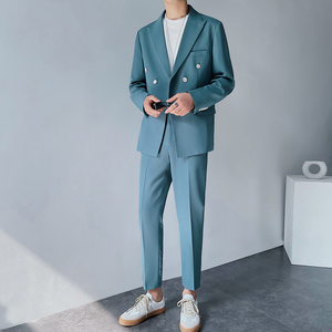 春夏款男生薄款西装礼服两件套宽松西服休闲轻熟LJT859-P180图片