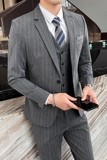 秋冬新款条纹西装男套装三件套新郎结婚礼服1012-SJT829-P280，男装西服套装，星座1012