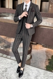 粗条纹西服套装男三件套帅气西装修身礼服高品质SJT822-P260，男装西服套装，星座1012