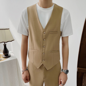 卡其色西装马甲修身小坎肩西服礼服伴郎团背心1012-M834-P45图片