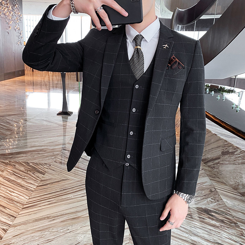 英伦商务格子男士西服套装三件套帅气修身礼服SJT821-P260图片
