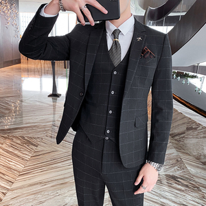 英伦商务格子男士西服套装三件套帅气修身礼服SJT821-P260图片