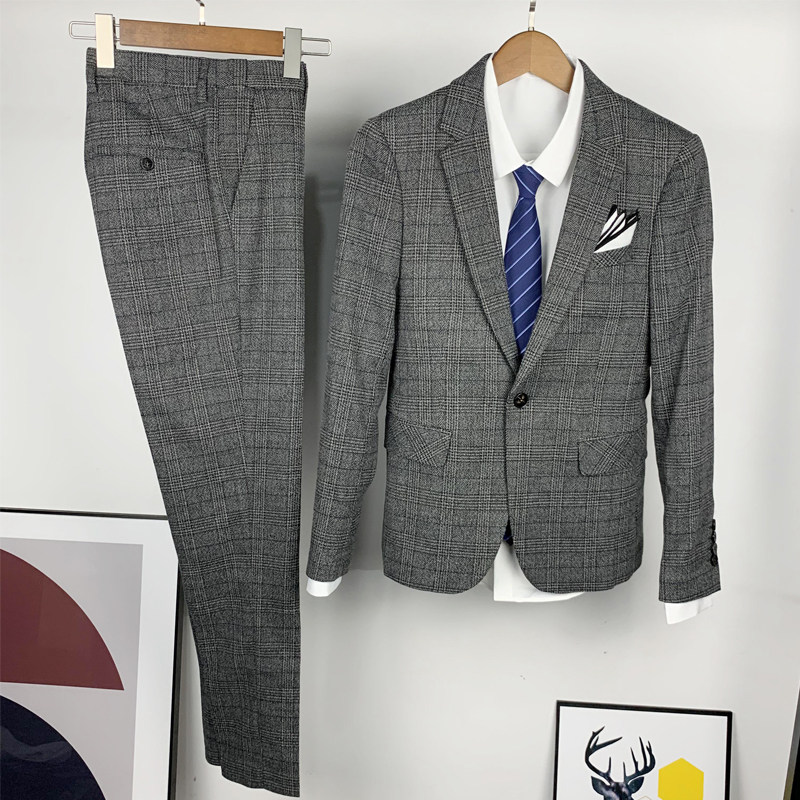 英伦清新格子西服套装男韩版修身男士西装三件套结婚礼服社会816,男装西服套装,星座1012