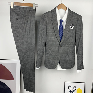 英伦清新格子西服套装男韩版修身男士西装三件套结婚礼服社会816图片