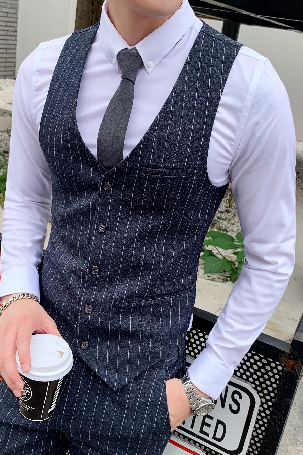 秋冬新款男士商务条纹修身西装小坎肩M809-P55,男装西服套装,星座1012