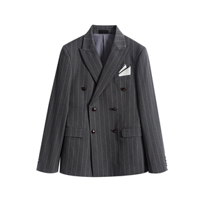 英伦休闲商务条纹双排扣西服三件套发型师套装正装SJT807-P260图片