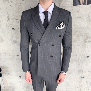 英伦休闲商务条纹双排扣西服三件套发型师套装正装SJT807-P260图片