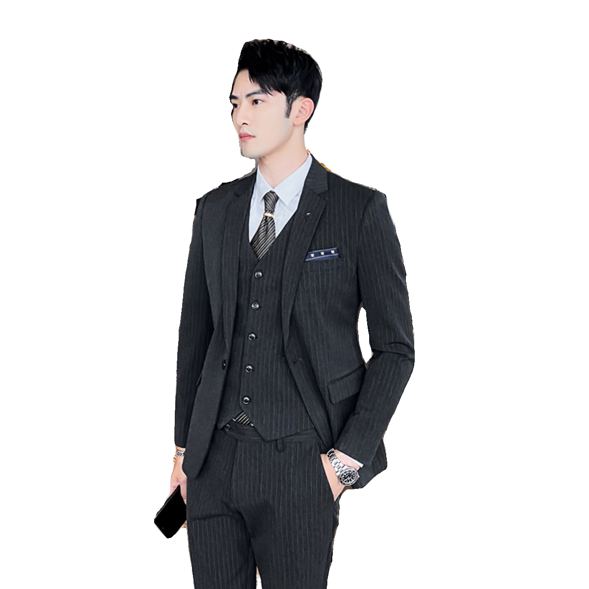 条纹西装三件套男套装商务休闲新郎结婚西服SJT825-P260,男装西服套装,星座1012