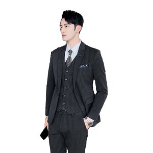 条纹西装三件套男套装商务休闲新郎结婚西服SJT825-P260图片