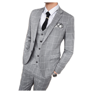 格子西装男套装三件套新郎西服修身礼服商务休闲SJT812-P280图片