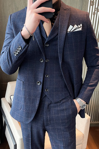21秋冬新格子西服套装男西装三件套结婚礼服商务正装SJT851-P260图片