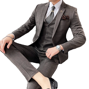 英伦格子西装男套装三件套修身西服商务礼服SJT821-P260图片