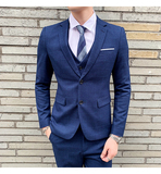 蓝色格子西装男士套装商务绅士三件套西服SJT811-P280，男装西服套装，星座1012