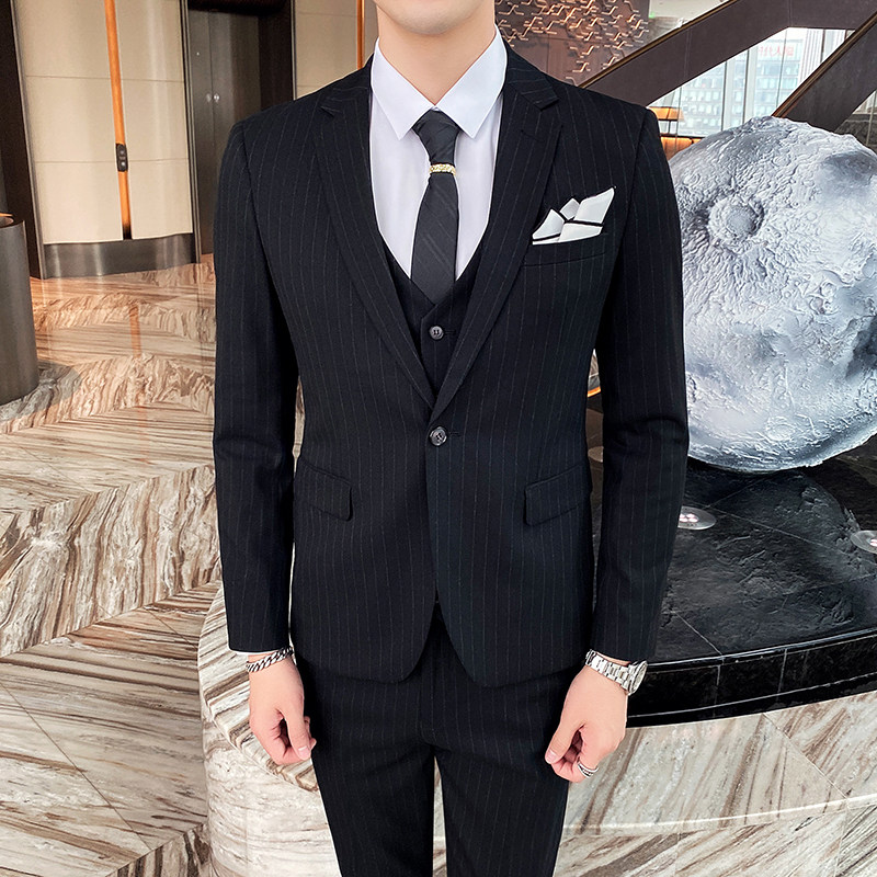 条纹西装男套装三件套西服商务修身礼服职业1012-SJT813-P280，男装西服套装，星座1012