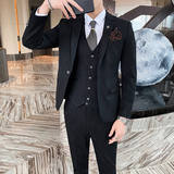 秋冬竖条纹男士西服套装结婚礼服韩版西装三件套修身商务工作820，男装西服套装，星座1012