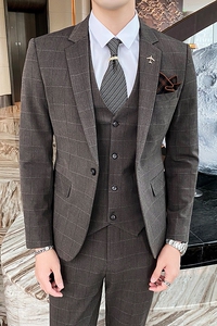 英伦格子西装男套装三件套修身西服商务休闲礼服SJT821-P260图片